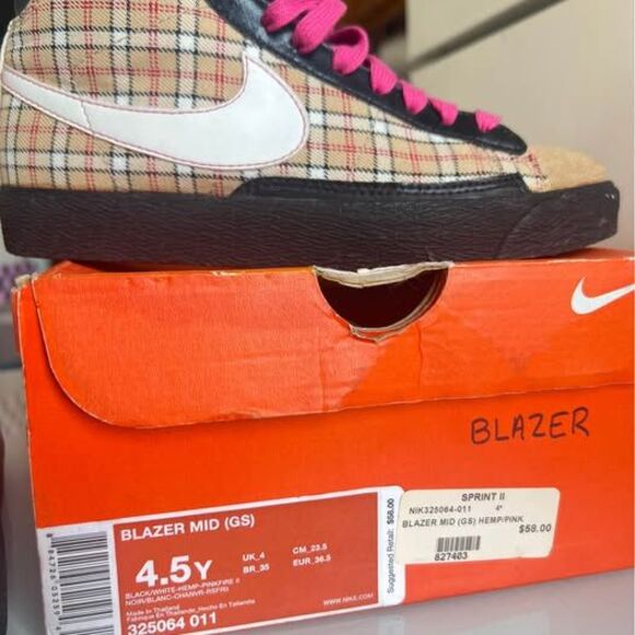 NIKE Blazer Mid (GS) Hemp/Pink Checkered High Tops 4.5 Youth - Picture 9 of 10